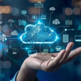 Futuristic Cloud Technology Visualization with Digital Circuit Connections: Cloud Computing, Data Security, and Information Technology Content | Essential for Business and Tech Industries